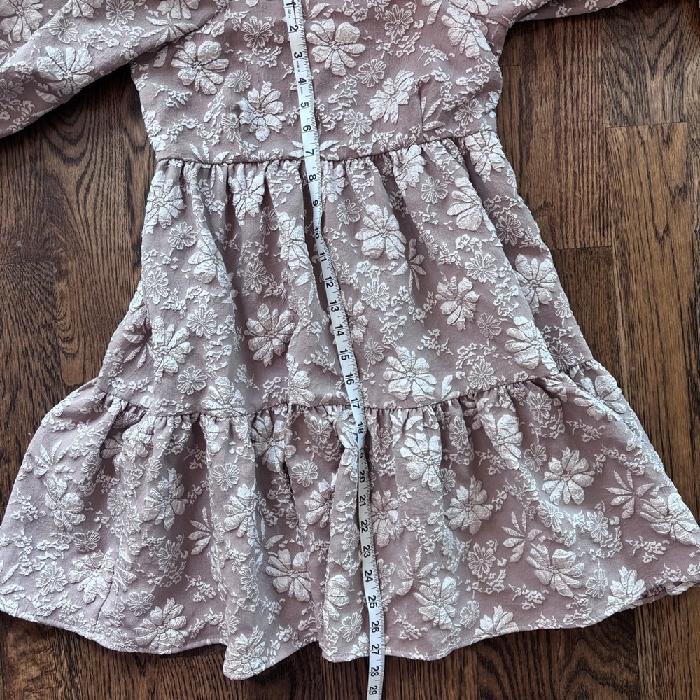 entro Tan Floral Babydoll Dress Small Puff Sleeve Cottagecore Boho - Picture 5 of 6